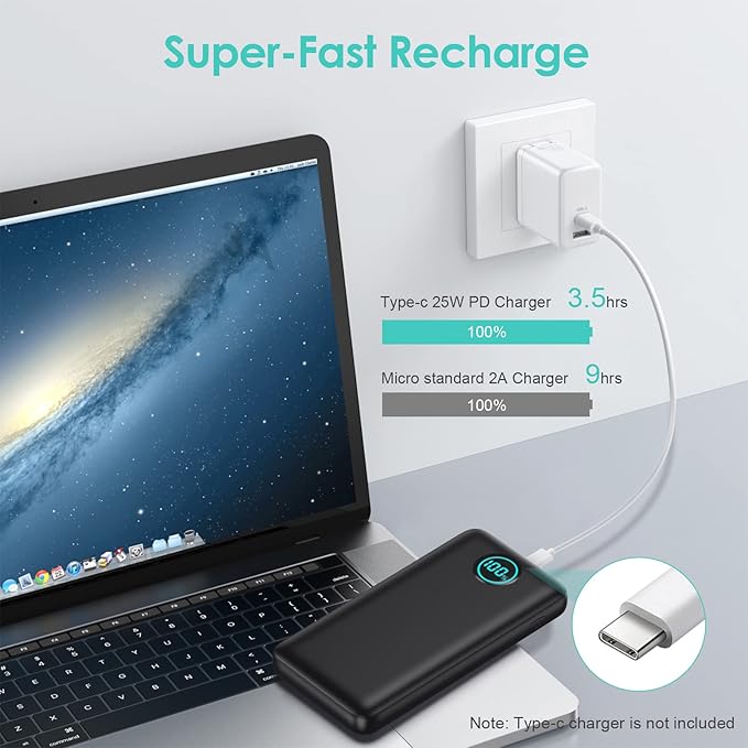 Portable Charger Power Bank 30,800mAh LCD Display Power Bank,25W PD Fast Charging +QC 4.0 Quick Phone Charging Power Bank Tri-Outputs Battery Pack Compatible with iPhone,Android etc(Black)