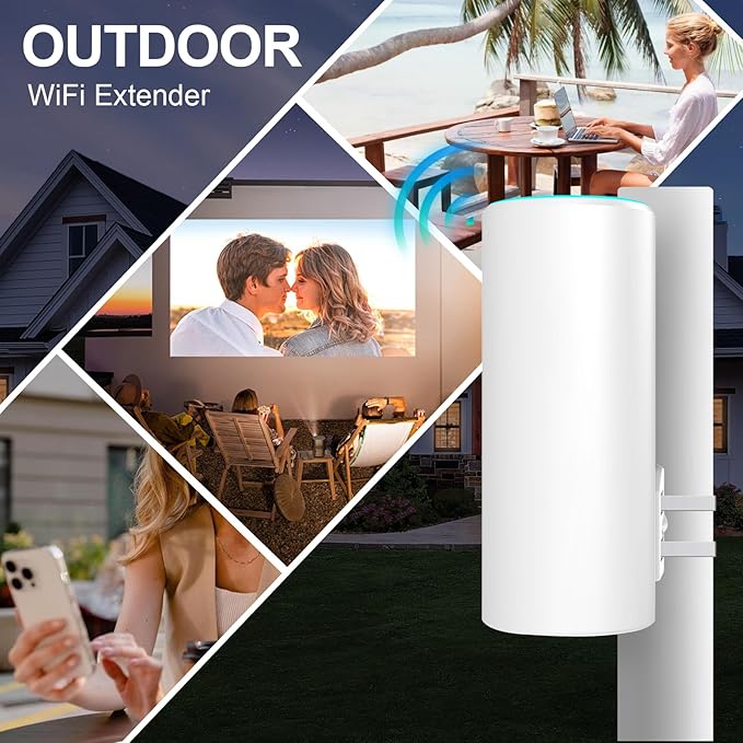 AC1200 Outdoor WiFi Extender, 2-Minute Quick Pairing, Dual-Band,AP&Repeater,Up to 85 m,65 Devices, One Ethernet Port (RJ45)，Home Signal Booster