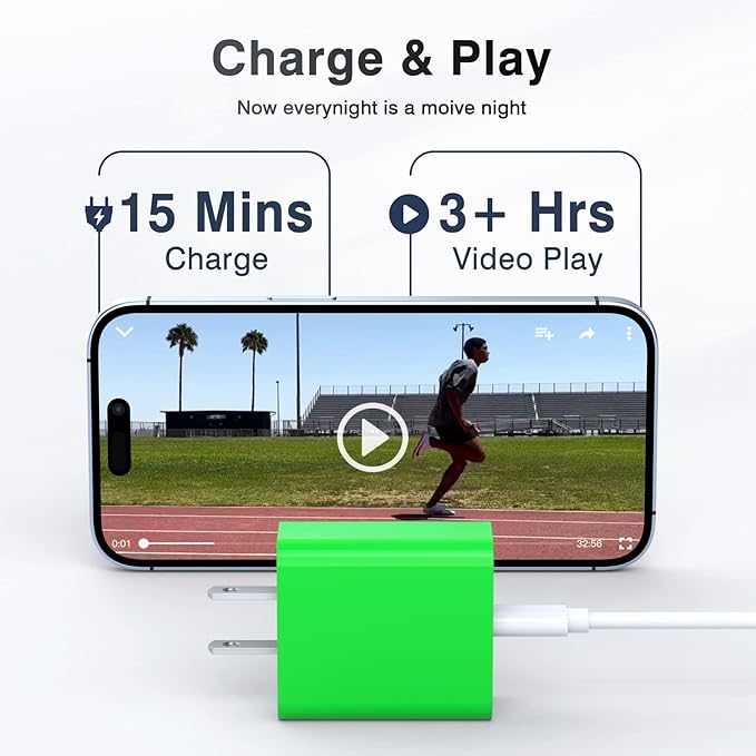 USB C Wall Charger, LCGENS 2-Pack 20W Type C Fast Charger Block Plug Dual Port PD + QC3.0 USBA Charging Brick Cube for iPhone, iPad, Samsung Galaxy, Google Pixel, Motorola, Huawei, Bright Green