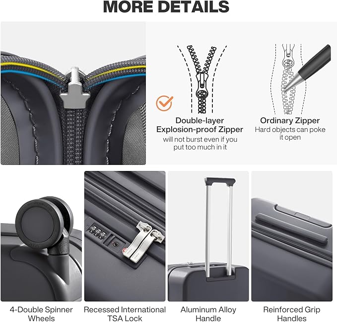 mixi 26 Inch Large Expandable Checked Luggage Suitcase with Spinner Wheels, Hardside Rolling Travel Suitcase PC with TSA Lock, Rock Gray