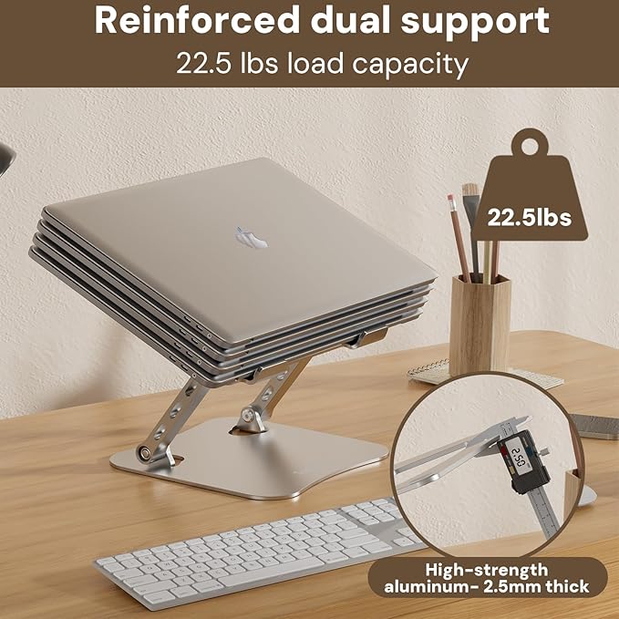 Laptop Stand for Desk – 2.5mm Aluminum Ergonomic Riser, Adjustable Height & Angle, Sturdy Yet Lightweight, Fits 10-17.3 Inch MacBook Pro/Air, Dell XPS, HP,Silver.