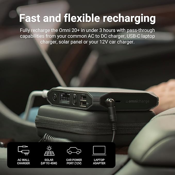 Omni 20+ Professional Premium Portable Power Bank with AC Outlet 20,000mAh/71Wh,Laptop Power Bank,Universal Charger for All Devices, Fast Charging USB-C & QC 3.0, Travel-Friendly Power Solution