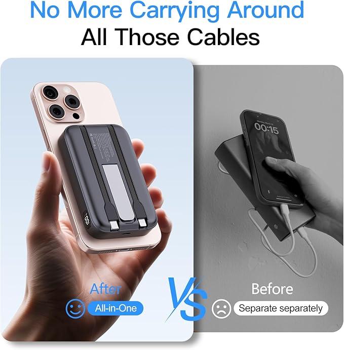 2025 Latest Portable Charger, 16800mAh Magnetic Wireless Power Bank with 2 Built in Cables, LED Display Battery Pack Travel Essentials for iPhone 16/15/14/13/12/Pro/Mini/Pro Max Andriod