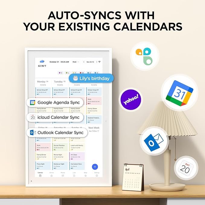 15.6 Inch Smart Digital Calendar, Wall Electronic Calendar, 1920 * 1080 IPS Full HD Touch Screen Display for Family Meal Planner Support - Streamline Household Organization