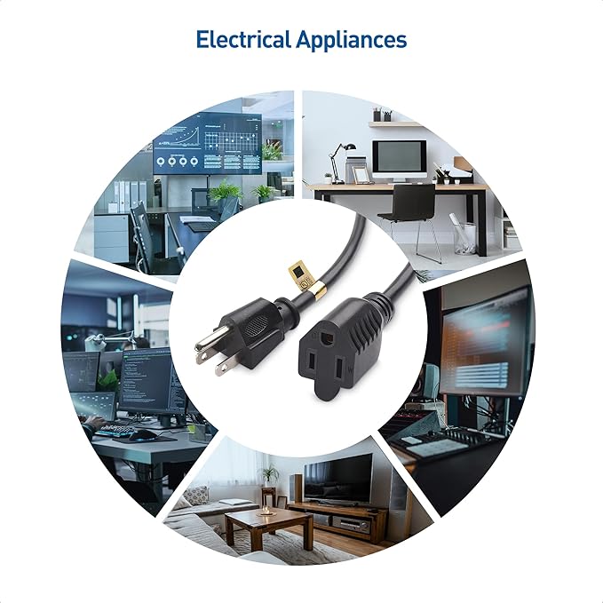 [UL Listed] Cable Matters 2-Pack 16 AWG Heavy Duty 13A Power Extension Cord - 6ft, 3 Prong Power Cord Extension, NEMA 5-15P to NEMA 5-15R, Black