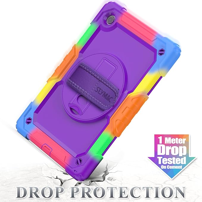 SEYMAC stock Case for Samsung Galaxy Tab A8 10.5'', Full-Body Drop Protection Case with Screen Protector Pencil Holder [360° Rotating Hand Strap] &Stand, Purple+Colorful