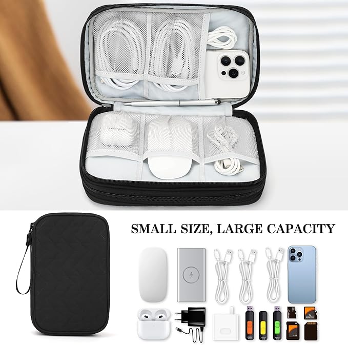 FYY Electronic Organizer, Large Travel Cable Organizer Bag Pouch Electronic Accessories Carry Case Portable Waterproof Double Layers All-in-One Storage Bag for Cable, Cord, Charger, Pattern Black