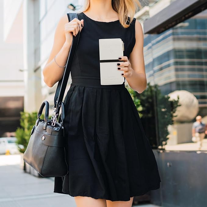 DOB SECHS Passport Holder for Travel Women RFID Blocking Leather Passport Wallet Travel Document Organizer Pouch Bag, Slim Passport Cover Case with Zipper Cash Pocket Purse+Card Slots+ID Window, White