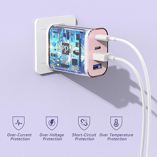 40W USB C Charger Block, [2 Pack] 4-Prot USB Type C iPhone Fast Charging Brick,Multiport Apple Adapter for iPhone 17/17Air/16e/16 Pro/16 ProMax/15/14/13/12,iPad Pro/iPad Air,iPad mini,iPad (Pink+Blue)