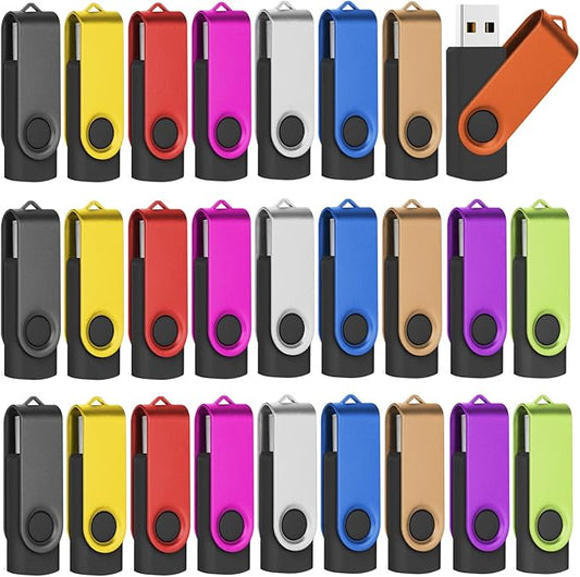 EASTBULL Flash Drives Bulk 2GB USB Thumb Drive 50 Pack USB 2.0 Memory Stick Swivel Pen Drive with Lanyard for Storage and Backup (2GB 50 Colors)