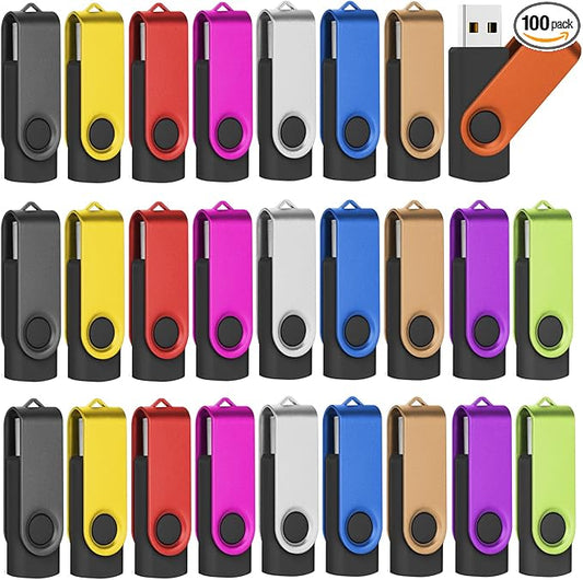EASTBULL Flash Drive Bulk 4GB USB 100 Pack with Lanyards USB 2.0 Thumb Drive Bulk Memory Stick Swivel Pen Drive for Storage and Backup(4GB 100Pack, Mixed Color)