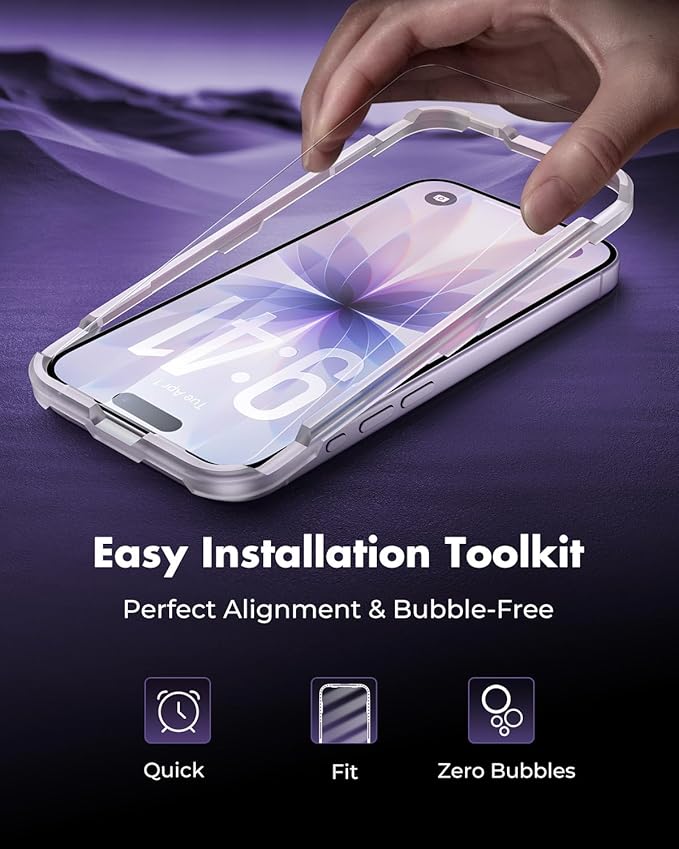 UNBREAKcable 3-Pack Screen Protector for iPhone 17, Double Shatterproof Tempered Glass [Easy Installation Frame] [9H Hardness] [99.99% HD Clear] [Case Friendly] for iPhone 6.3 inch