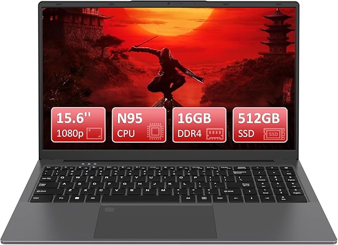 Laptop 15.6-Inch 16gb Ram | 512GB SSD Win 11 | N95 Processor (Up to 3.4ghz) | 16gb Ram | 512GB SSD | 60wh Battery | WiFi 5 and Bt 5 | USB 3.0, Minihdmi | Fingerprint Unlock | Numeric Keypad