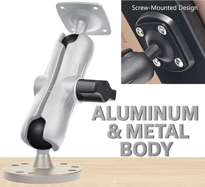 Heavy-Duty Tablet Mount, Aluminum Arm, Screw-Locked Holder, Industrial AMPS Base – Fits RAM B Size – Truck, Car, RV Dash, Desk, Wall Mount – 7–12.9" iPad Pro, Air, Mini, Galaxy Tab Holder