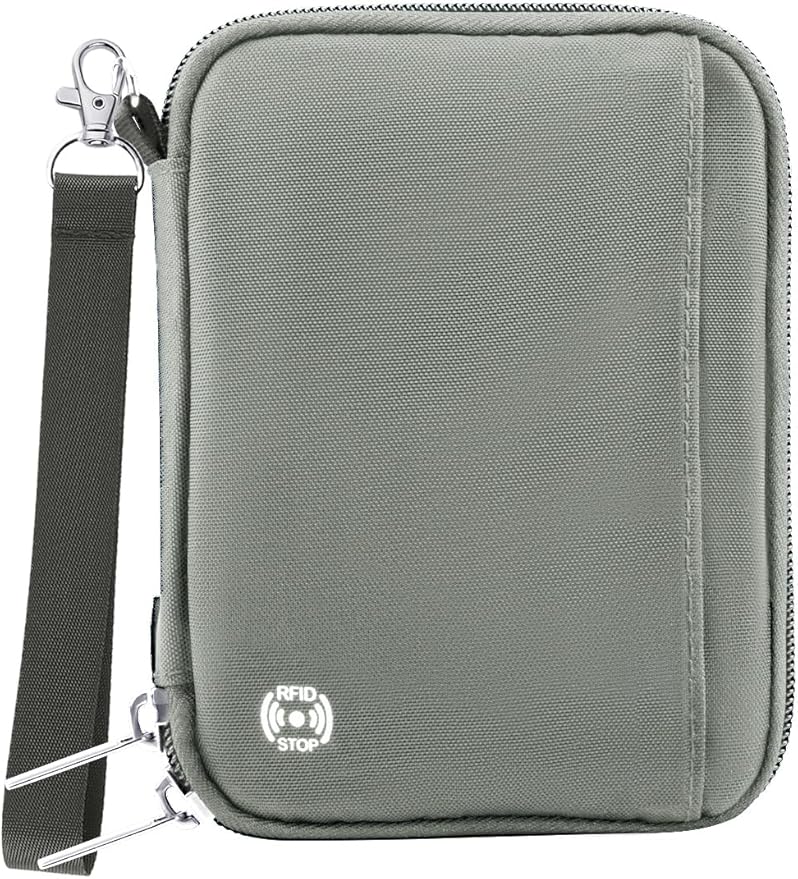 WALNEW Passport Holder for Travel - RFID Blocking Travel Wallet Essentials Organizer with Card Slots & Zipper Pocket (Women/Men), Gray