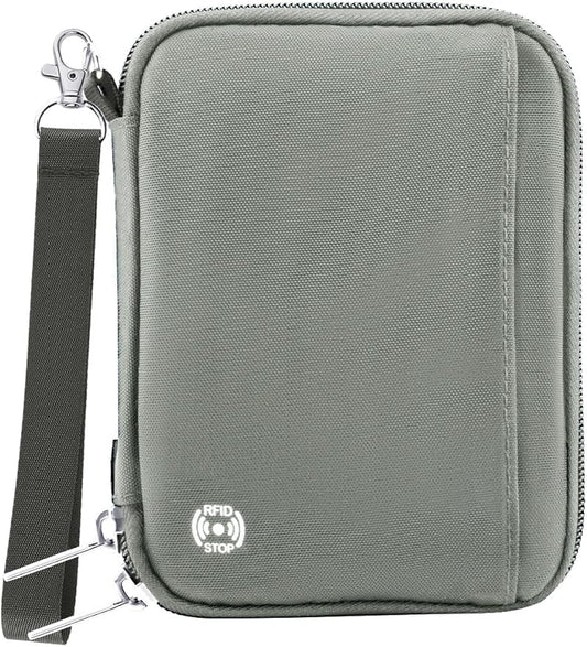 WALNEW Passport Holder for Travel - RFID Blocking Travel Wallet Essentials Organizer with Card Slots & Zipper Pocket (Women/Men), Gray