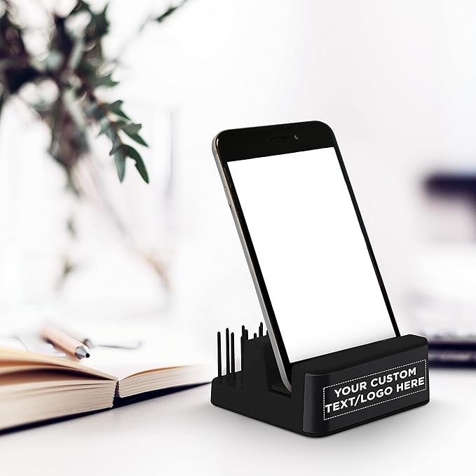 DISCOUNT PROMOS Custom Light Up Logo Phone Stands Set of 50, Personalized Bulk Pack - Essential Smartphone Accessory, Perfect for Office and Home - Black