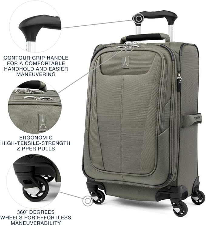 Travelpro Maxlite 5 Softside Expandable Carry on Luggage with 4 Spinner Wheels, Lightweight Suitcase, Men and Women, Slate Green, Carry On 21-Inch