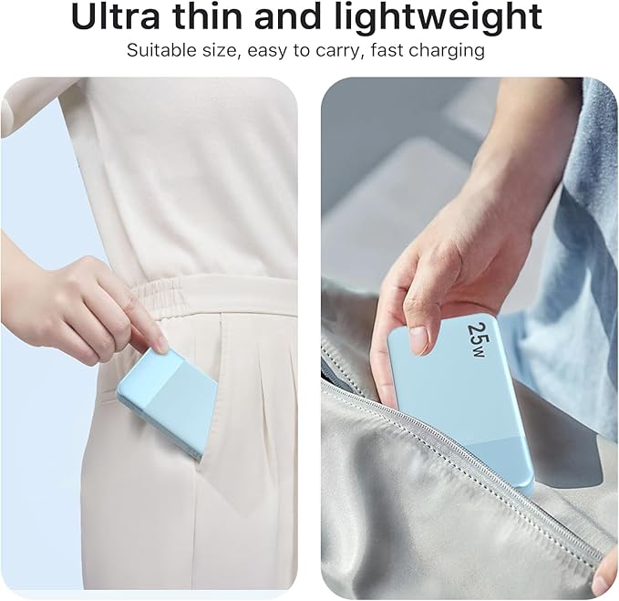 NOBIS Portable Charger, 10000mAh Power Bank Fast Charging, Battery Pack with C to C Cable, Battery Bank with Digital Display for iPhone iPad Android etc (Blue, 25W)