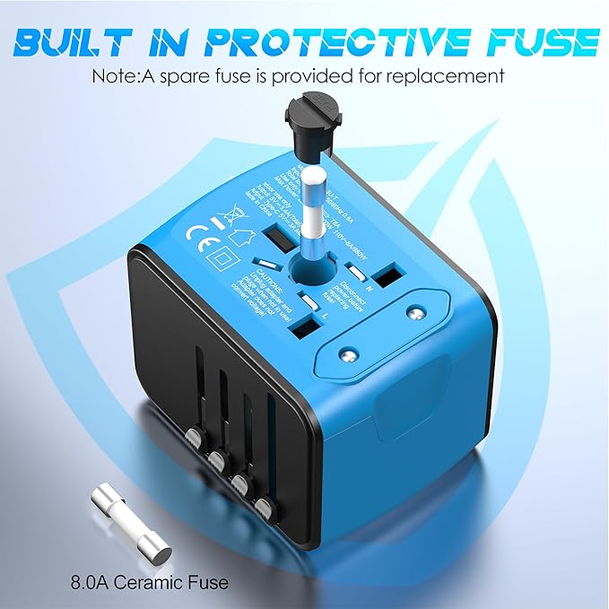 ISIX International Travel Adapter Universal Power Adapter Worldwide All in One 4 USB Perfect for European US, EU, UK, AUS,Asia 200+ Countries