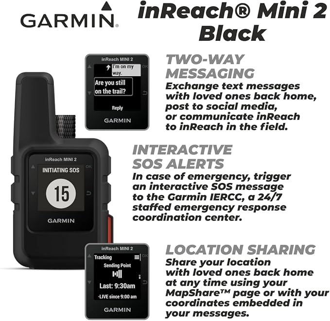 Wearable4U - Garmin inReach Mini 2 Satellite Communicator (Black) with Power Pack Bundle