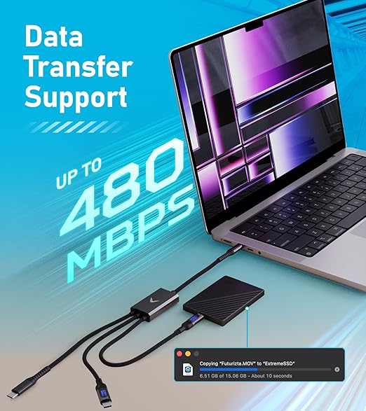 Futurizta Tech® Hydra 3‑in‑1 Triple USB‑C 100 W PD Fast‑Charge Multi Cable with Smart Triboost® – Charge Laptop, Phone & Tablet Simultaneously