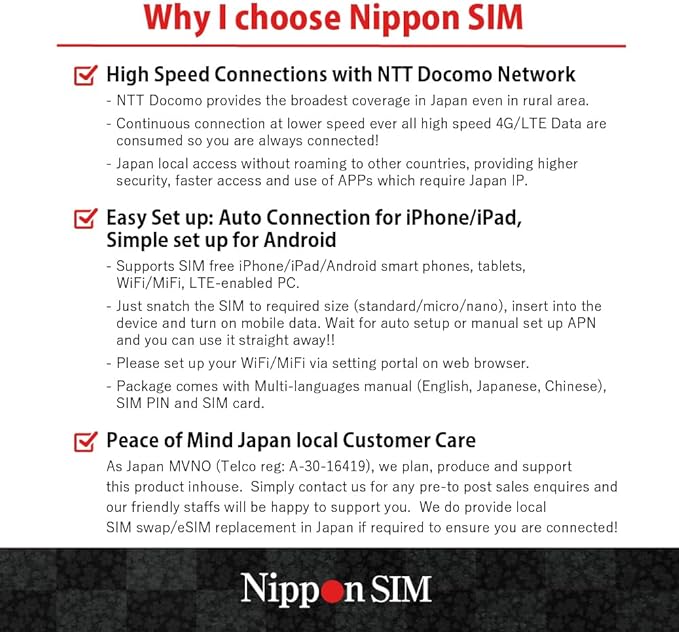 Japan SIM Card 60 Days Data Only | 90GB High-Speed 4G LTE | No Roaming Needed for Faster, Safer Access | Hotspot tethering Supported | Docomo Network | Made in Japan