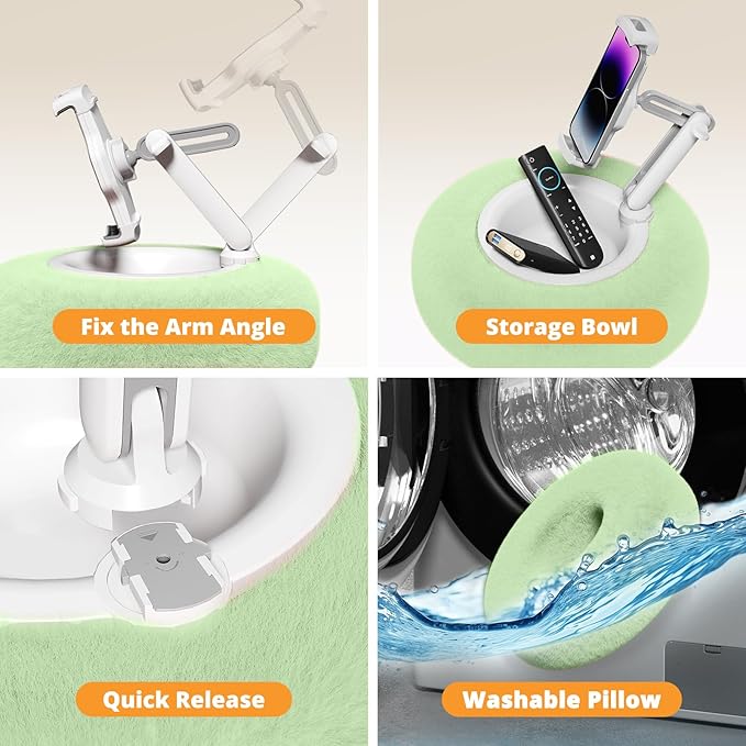 Kindle/Tablet Pillow Stand for Reading, Adjustable Tablet Stand Phone Holder for Bed with Detachable Sanck Bowl, Fits 4.7"-13" Kindle/Phones/Tablets/, Watch Videos, Stream Media, Green