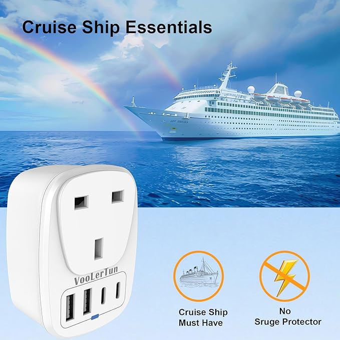 England to US Plug Adapter 2 Packs, UK Type G to US Travel Plug Adapter with 1 lreland AC Outlets, 4 USB Charger Ports (2 USB C), for Dubai, England, Scotland, Hong Kong, Singapore