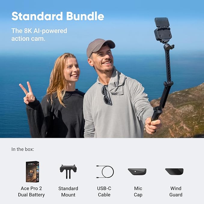 Insta360 Ace Pro 2 Dual Battery Bundle - 8K Waterproof Action Camera Co-Engineered with Leica, 1/1.3" Sensor, Dual AI Chip, Leading Low Light, Superior Audio
