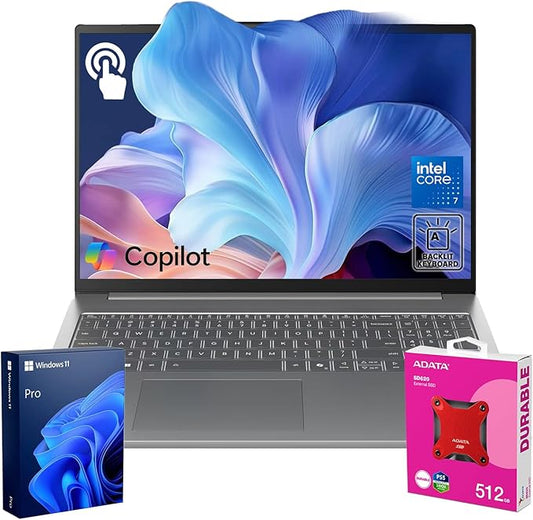 Lenovo 2025 IdeaPad Slim Business AI-Powered Laptop, 16" WUXGA Touchscreen, Intel Core 7 240H, 64GB DDR5 RAM, 4TB SSD, Copilot, Webcam, Backlit, Wi-Fi 6, W11P, Bundle with ADATA 512GB External SSD