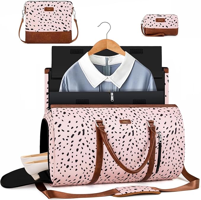 4pcs Convertible Garment Duffel Bag for Travel - 50L 2-in-1 Carry On Weekender Overnight Bag with Toiletry Bag, Fits Suits & Dresses, Trolley Sleeve, Hanging Suit Compartment, Waterproof Shoe Pocket