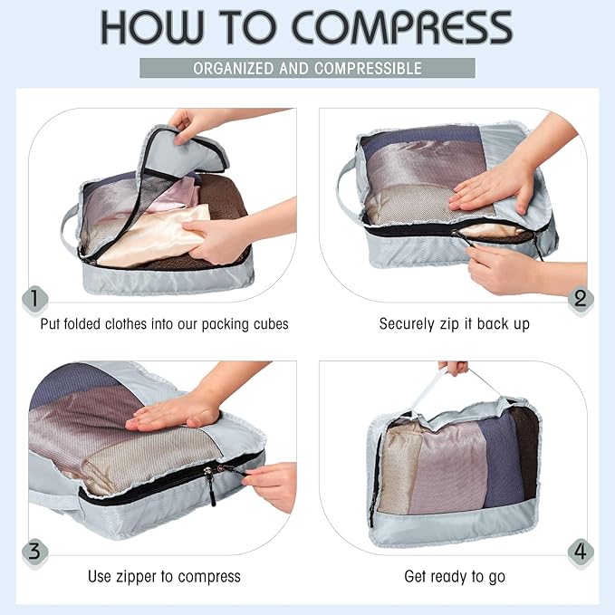 5 Pcs Packing Cubes for Suitcase Large Travel Cubes Carry on Luggage Organizer Bags for Clothes Accessories(M,Gray)