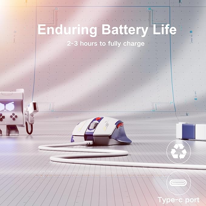 Wireless Mouse, [Upgraded] Visible Battery Display，Rechargeable Laptop Mice 2.4G USB, 4 Adjustable DPI Levels,Optical Ratón Wireless for Laptop PC Computer,White and Blue