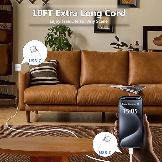 3Pack 10FT for iPhone 16 15 Charger Fast Charging, Long USB C to C Charger Cord with 20W Type C Phone Fast Charging Block for iPhone 16/16 Pro/16 Pro max/16 Plus, iPhone 15/15 Pro/15 Pro max/15,iPad