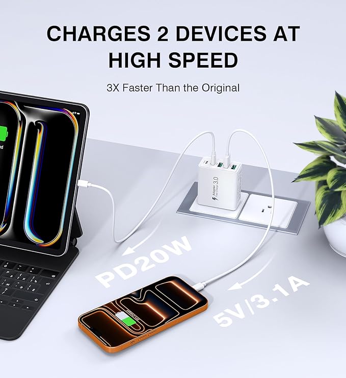 [2-Pack] USB C Wall Charger, 50W USB C Charger Block 5-Port PD Fast Charging Blocks + QC Power Adapter Brick Cube Multiport USB A Plug,Type C Cube for iPhone 17/16/15/14/13/12/Pro,Samsung,for Switch