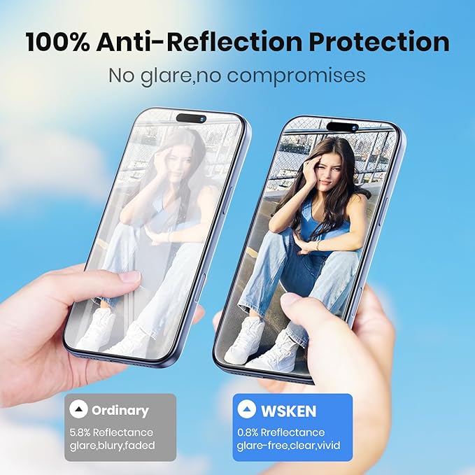 WSKEN for iPhone 17 Pro Max Screen Protector - AR Original Visual, [100% Anti Reflection] Shatterproof Screen Protector 17 Pro Max Anti Glare Tempered Glass with Zero Bubble Installation Box, 2 PCS