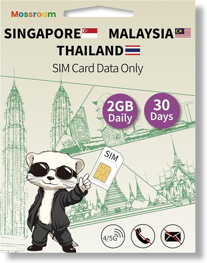 SIM Card for Singapore, Malaysia, Thailand – Prepaid Data Plans | 2GB Daily Data only,30 Days | 4/5G High-Speed Internet | Ideal for Travelers