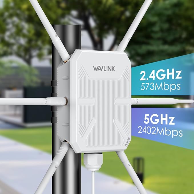 WAVLINK AX3000 WiFi 6 Outdoor WiFi Extender with PoE, 2025 New Model Dual Band 2.4G+5G Long Range Outdoor Wireless Access Point, 6x7dBi High-gain Antennas, IP67 Weatherproof, Work with Starlink