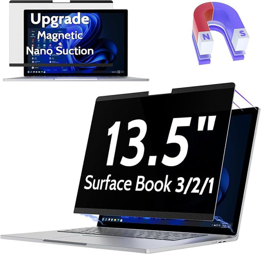 Magnetic Privacy Screen for Surface Book 3/2/1 13.5 Inch, Removable Anti Blue Light Glare Filter, Black Security Private Apy Block Protector
