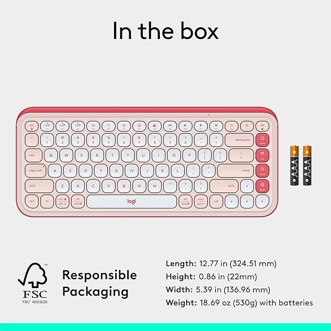 Logitech POP ICON Keys Wireless Bluetooth Keyboard, Comfortable Typing, Programmable Keys, Easy-Switch Between up to 3 Devices, for Laptop, Tablet, PC – Rose and Off-White