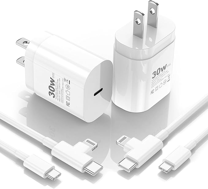 30W iPhone 17/16/15/14/13/12 Charger Fast Charging Block with 6FT Long C to Type C& Lightning Cable.Fast Charging for All iPhone/iPad and Galaxy Series (White 2)