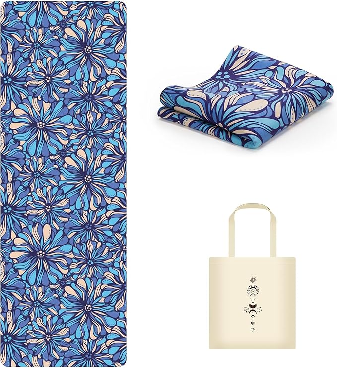 Travel Foldable Suede Yoga Mat, Tear-resistant Non-Slip Fitness Mat, Tote Bag included for Yoga Pilates Exercise Workout, 0.06 Inch/1.5 mm Thick, 72 x 24 Inch/183 x 61 cm