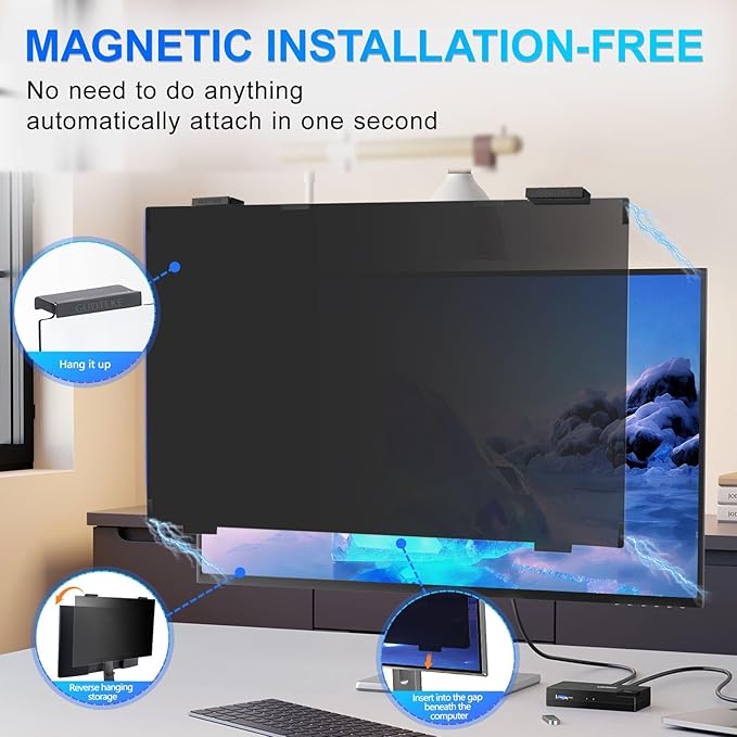 Magnetic 23.6 Inch Privacy Screen for Computer Monitor 16:9 Aspect Ratio, Hanging Removable Anti-Blue/Glare Protector Film, Anti Spy Desktop Security Private Filter 23.6in