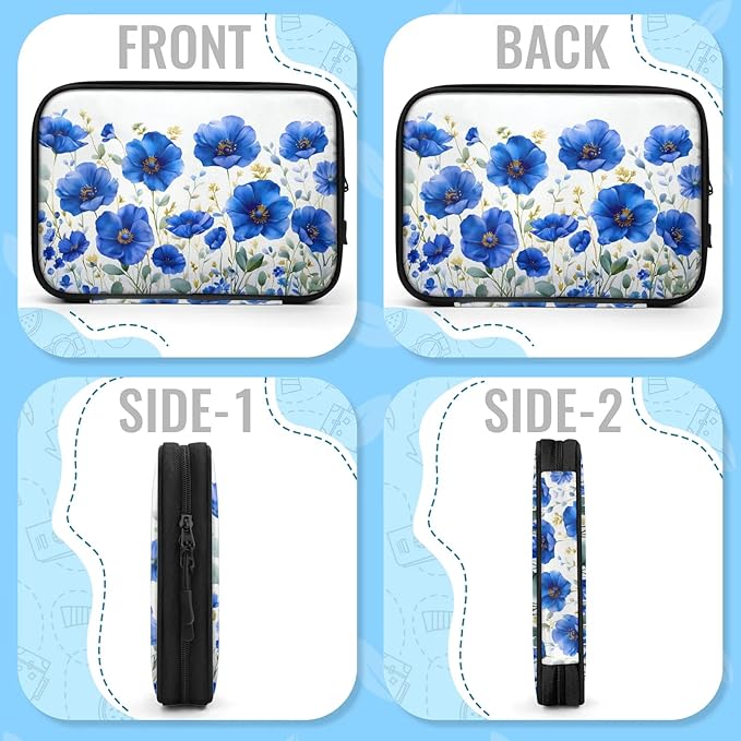 Blue Wildflowers Electronics Travel Organizer Case, Tech Accessories Cable Storage Bag for Cords, Charger, Phone, Hard Drive