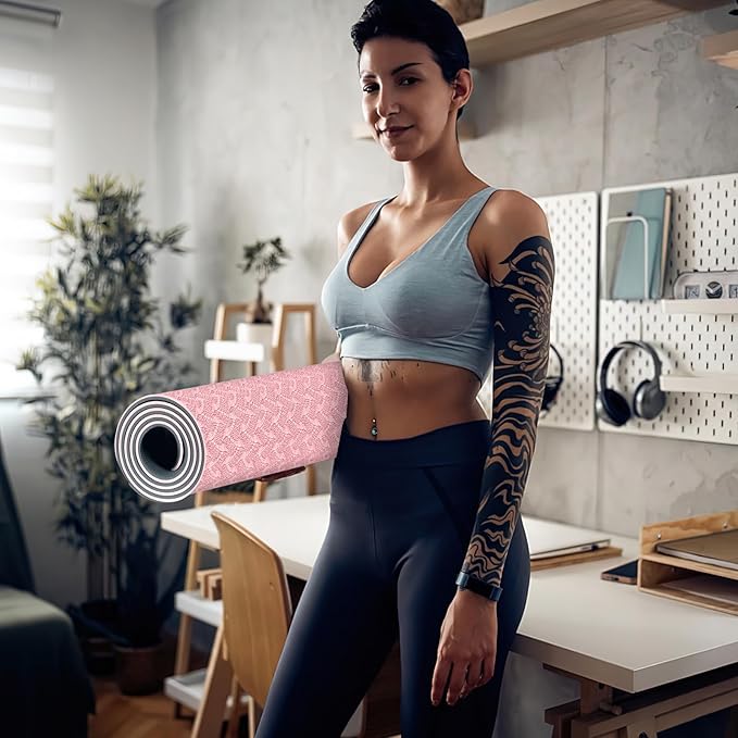 Yoga Mat 1/3 inch QMKGEC Exercise Mats 8mm TPE Non-Slip Extra Thick High-Density Eco Friendly for Yoga Workout Pilates Yoga Mats for Women Men