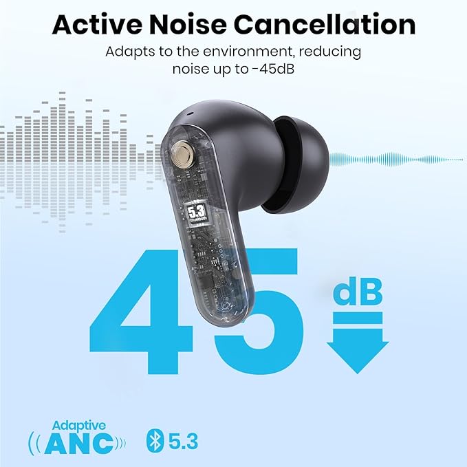 Bluetooth Headphones 5.3 Wireless Earbuds 2-in-1 Case and Phone Stand Noise Cancelling Earbuds Powerful Bass in-Ear Bluetooth 70H Playtime 35dB Hybrid ANC Waterproof for Sports/Workout Gray