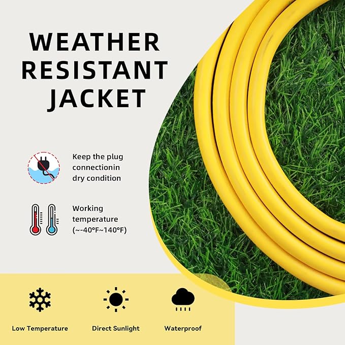 EP 25 Ft Outdoor Extension Cord, 12/3 SJTW Heavy Duty Extension Cable with 3 Prong Grounded Plug, 15 AMP Power Cord for Lawn, Garden, Appliances, Yellow