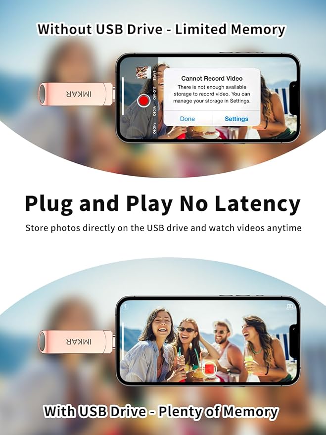 MFi Certified 256GB Flash Drive for iPhone iPad, IMKAR Memory Stick Storage for Photos Videos, Compatible with iPhone iPad Android and PC, Plug and Play No Application Required (Rose Gold)