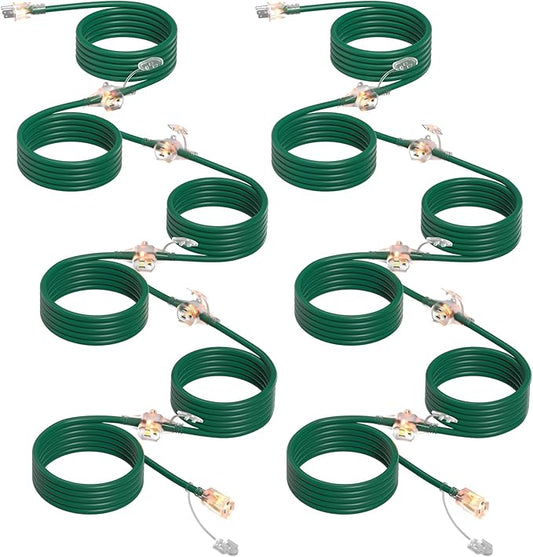 addlon 100FT 12 Outlet Outdoor Extension Cord, Green 16/3 SJTW Weatherproof Power Strip with Indicator Lights for Halloween Christmas Decorations,ETL Listed